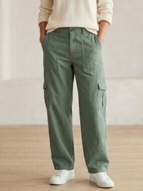 Women's - Pilcro Green Linen Cargo Pants, Size Medium